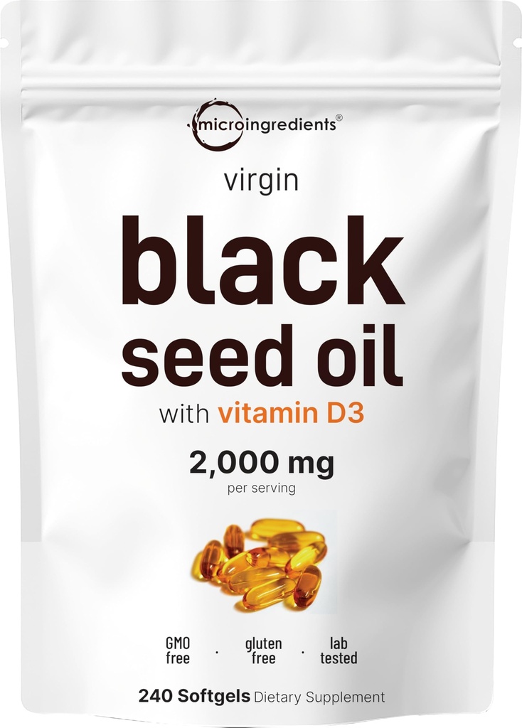 Micro Ingrediente Ulei de semințe negru cu vitamina D3 1000 UI, 240 Softgels 