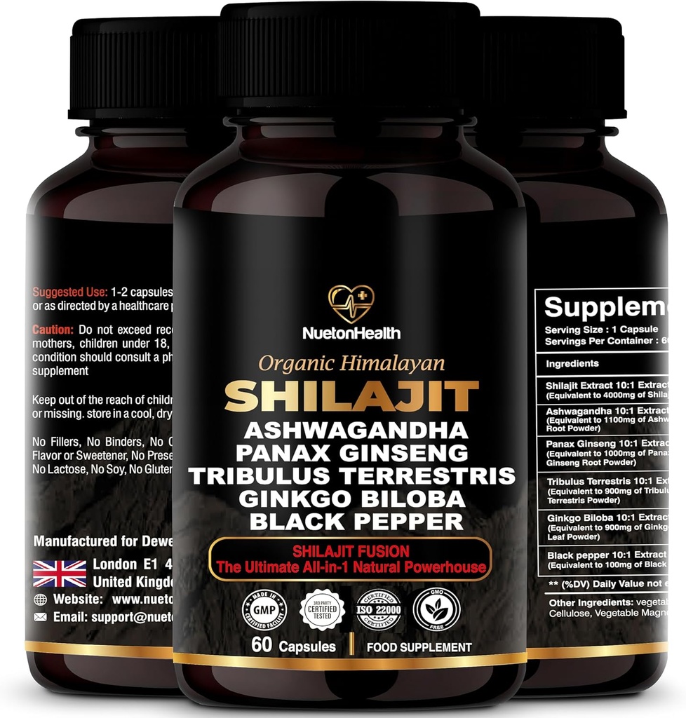 Capsule Himalayan Shilajit cu Ashwagandha, Ginseng, Tribulus, Ginkgo & Black Pepper 
