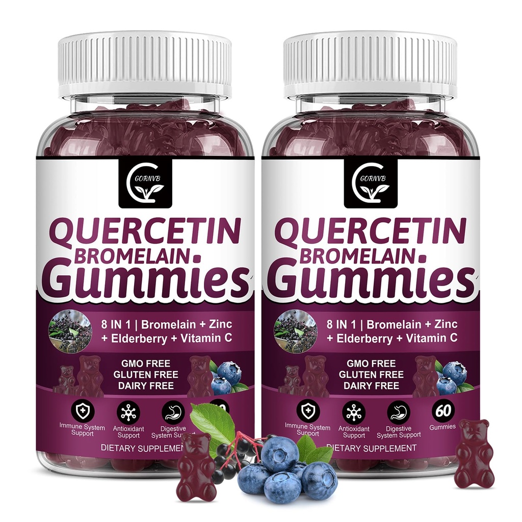(2 ambalaj) Querbetin Gummies - Querbetin cu Bromelain 2378mg - Amestec cu Elderberry, Echinacea Purpurea Extract, Zinc, Vitamina C, D3,K2, Complex Suporturi Immune, Funcţia cardiovasculară şi respiratorie