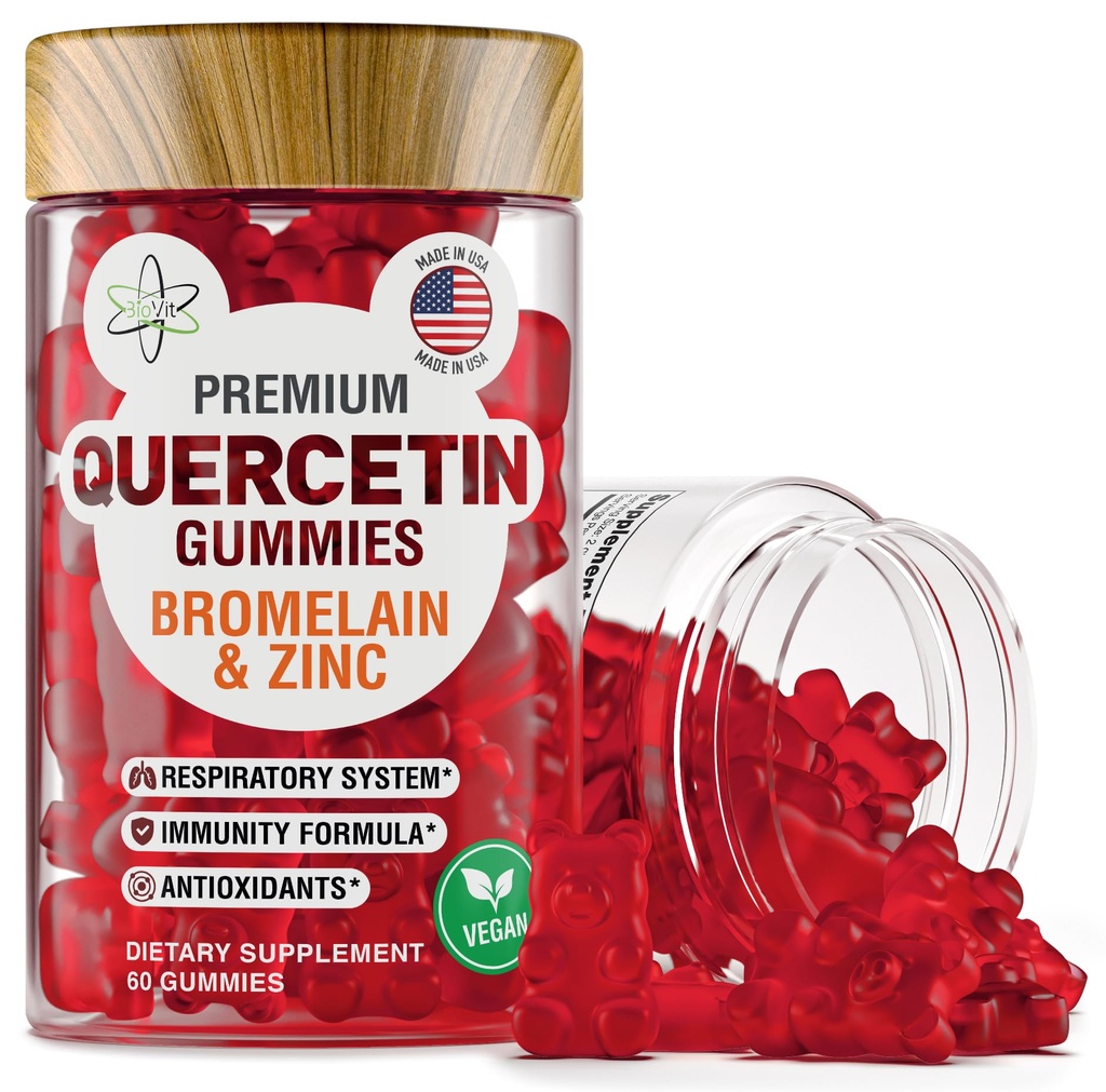 BioVit Querbetin Gummies 500MG - Querbetin activat pentru copii și adulți Sistemul imunitar & Alergia - Mestecând cu Bromelain, zinc, vitamina C, vitamina D3 - Made in USA - 60 Vegan Gummy Bears