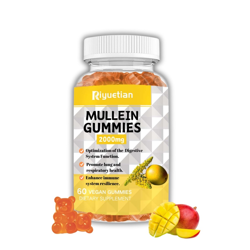 Mullein Gummies, 2000mg Organic Mullein Leaf Extract cu Querbetin, Bromelain & Vitamina D3, Mullein Leaf Extract pentru respiratorii, naturale Lung Cleanse, Îmbunătăţirea Apetit, Vegan, Non-GMO, 1 ambalaj