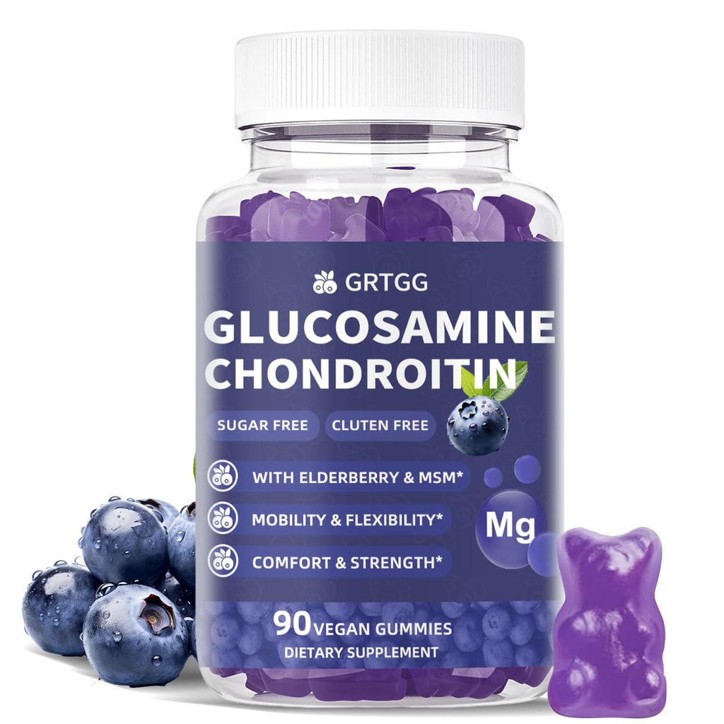 Glucosamine Chondroitin Gumies cu MSM & Elderberry Extra Putere 3000MG - Suport comun, Suport Immun antioxidant pentru adulți, Bărbați și femei - 90 Gume de afine