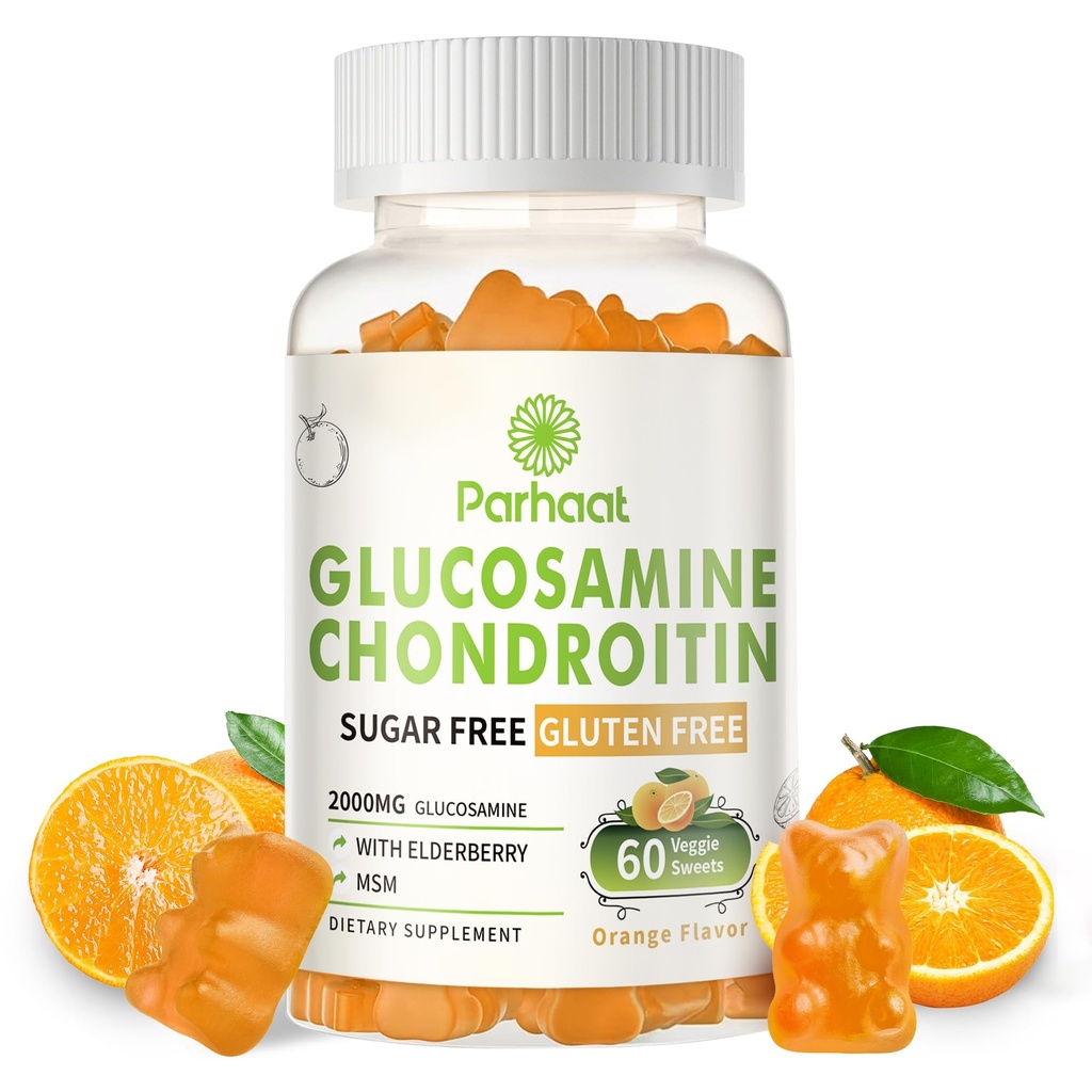 Glucosamină Chondroitin Gummies cu MSM & Elderberry Extra Putere - Suport comun, Suport Immun antioxidant pentru adulți, Bărbați și femei. Portocaliu