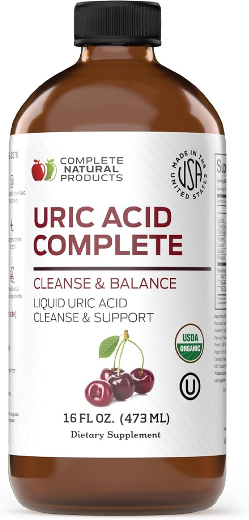 Produse naturale complete Acid uric complet - 16oz supliment lichid pentru a sprijini Curățarea acidului uric, Sănătatea și circulatia rinichilor cu cidru de mere Oțet de otet de cireșe, și rădăcină de sfeclă.
