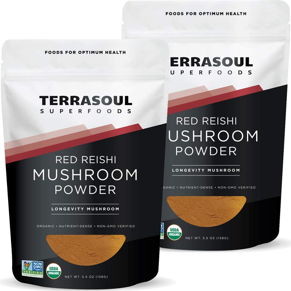 Terrasoul Superfoods Organic Reishi Mushroom Powder (4:1 Extract), 11 Oz (2 ambalaj) - Imun Booster 
