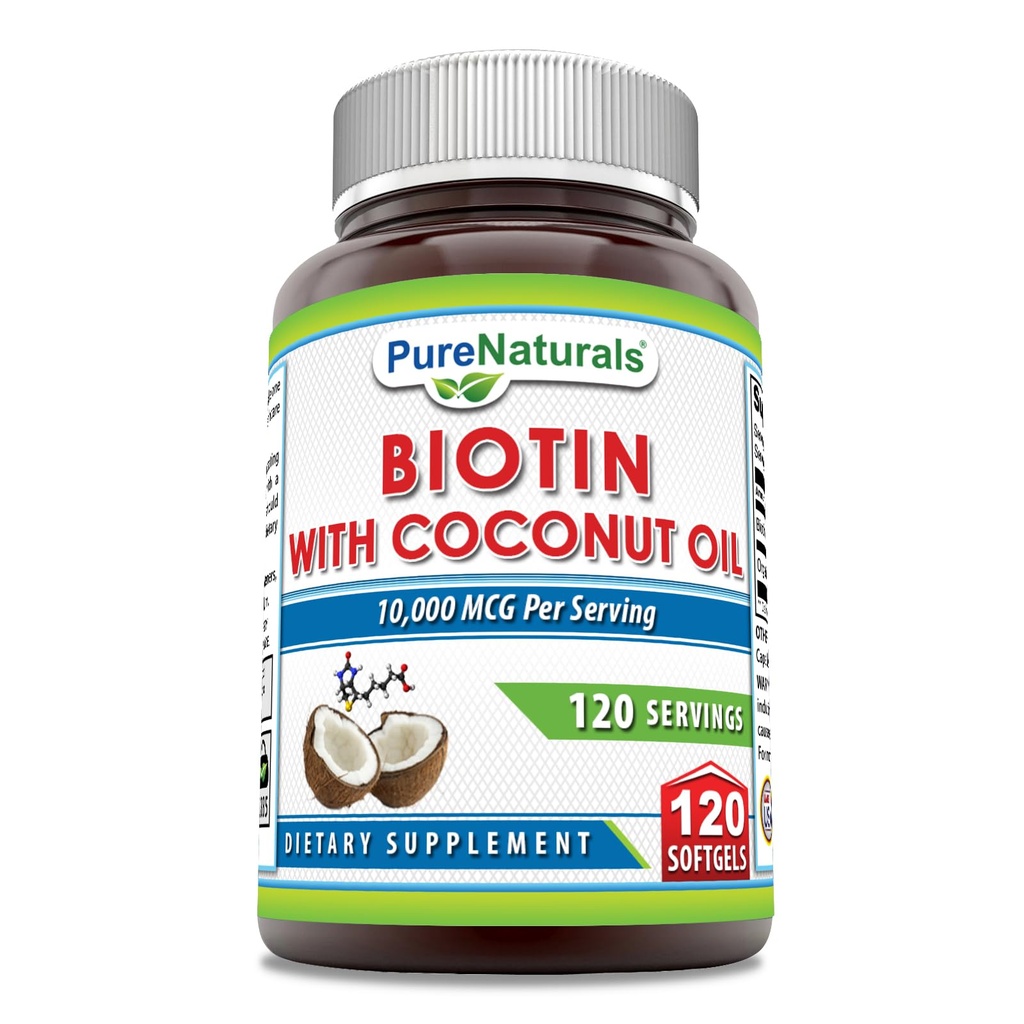 Naturale pure Biotin 10000 Mcg cu extra virgin ulei organic de nucă de cocos 120 Softgels 