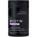 Sports Research® Biotin 2.500mcg cu ulei organic de nucă de cocos - Biotin (Vitamina B7) pentru ten sănătos și suport pentru păr* - pentru femei și bărbați - Vegan, Non-GMO, Gluten & Soy-Free - 120 Veggie Softgels