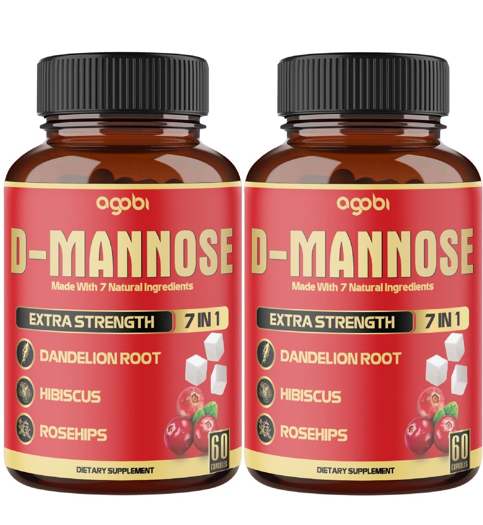 2 Pachete 60 Conte 4 luni - D-Mannose Capsule - Natural Urinary Tract Health & Imunity Support - 7in1 with Cranberry, Dandelion, Hibiscus & More