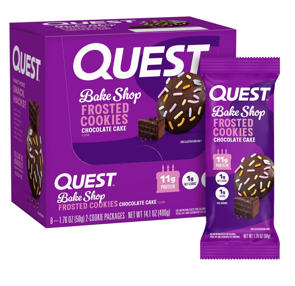 Quest Nutriție cookie-uri Frosted Twin Pack, Chocolate Cake, 1g Zahăr, 11g Proteine, 1g carbohidrați nete, Gluten gratuit, 16 cookie-uri