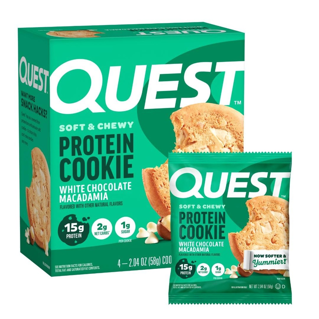Quest Nutritie Ciocolata alba Macadamia Proteina Cookie, 15g Proteina, 1g Zahăr, 2g Net carbohidrati, Keto Friendly, Proteina mare, Carb scăzut; 4 Conte