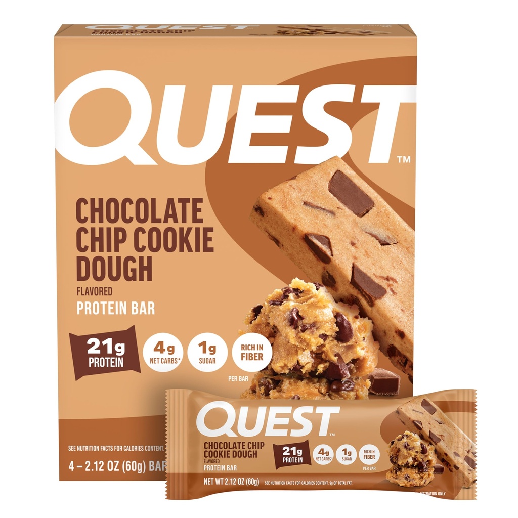 Quest Nutritie Ciocolata Chip Cookie Dough Proteine Baruri, 21g Proteina, 4, Net carbohidrati, 1g Zahăr, High Fiber, Gluten gratuit, Keto Friendly, 4 Conte