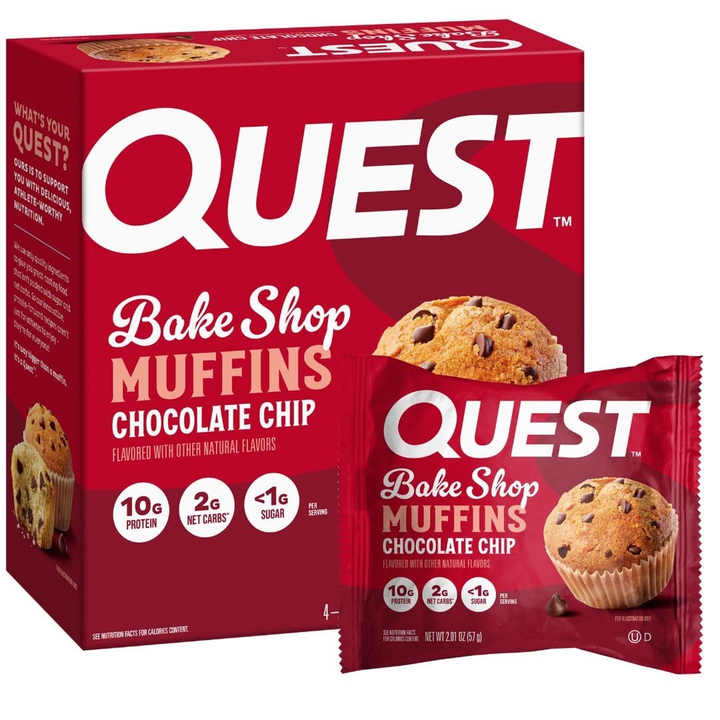 Quest Nutriție Ciocolată Muffin, 10g Proteine, 2g Net Carb, Mai puțin de 1g Zahăr, Proteine Snack, 4 Conte