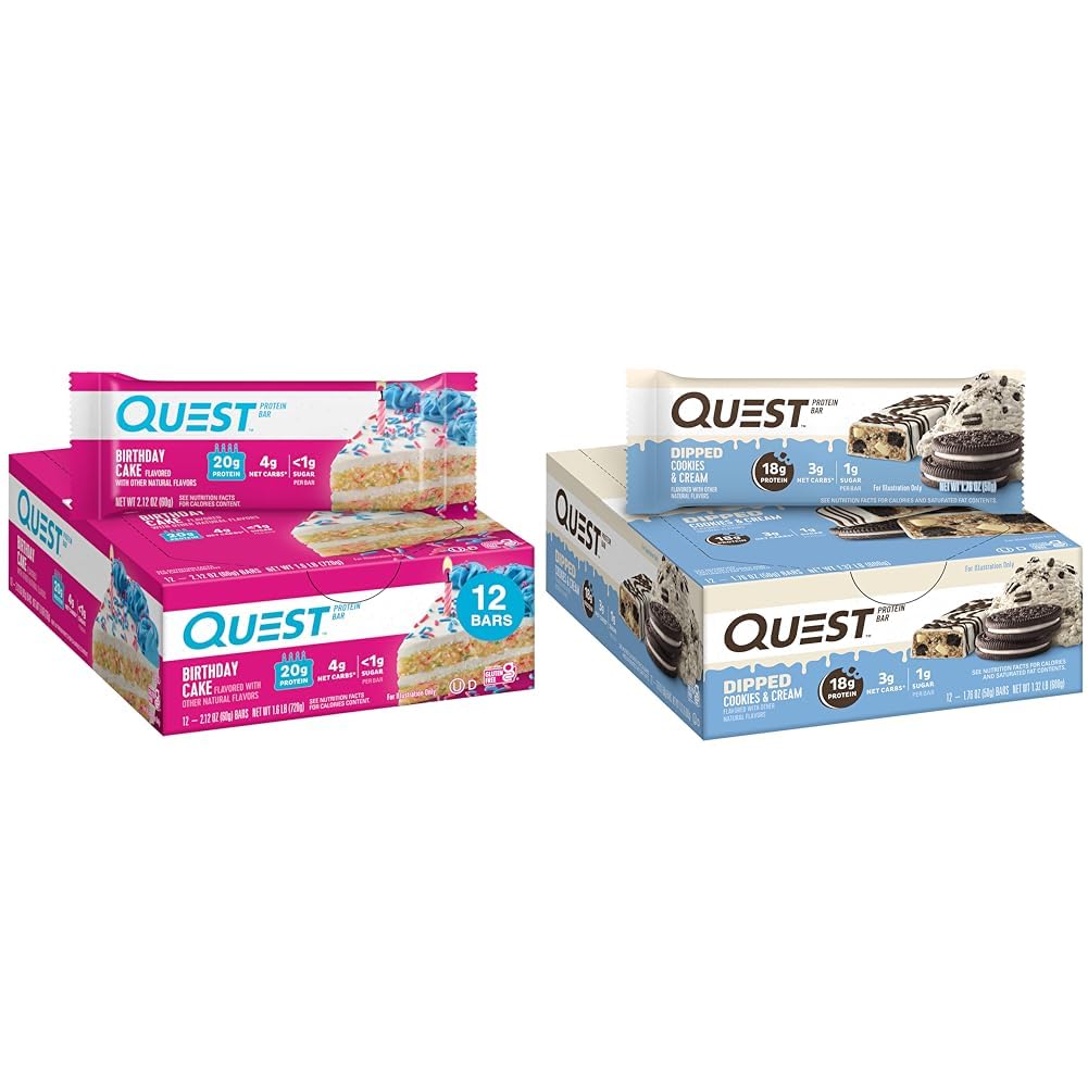 Quest ziua de nastere Tort & cookie-uri și drived Baruri de proteine, proteine mari, gluten gratuit, Keto prietenos, 12 Conte fiecare