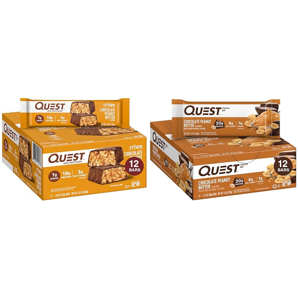 Quest Nutritie Ciocolata Crispy Unt de arahide Hero Proteina Bar, 18g Proteina si Ciocolata Unt de arahide Baruri, Proteina mare, Carb scăzut, Gluten gratuit, Keto Friendly, 12 Conte