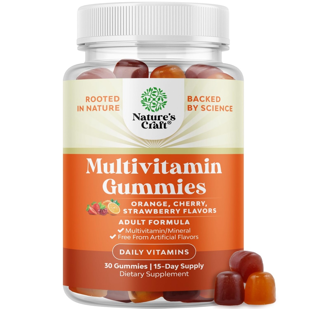 Gume multivitamine zilnice potente pentru adulți - Blend de vitamina D A C E B12 Zinc și Biotină - Guma vitaminei adulte pentru energie și imunitate - fără GMO Gluten liber și gume halal 30 Număr