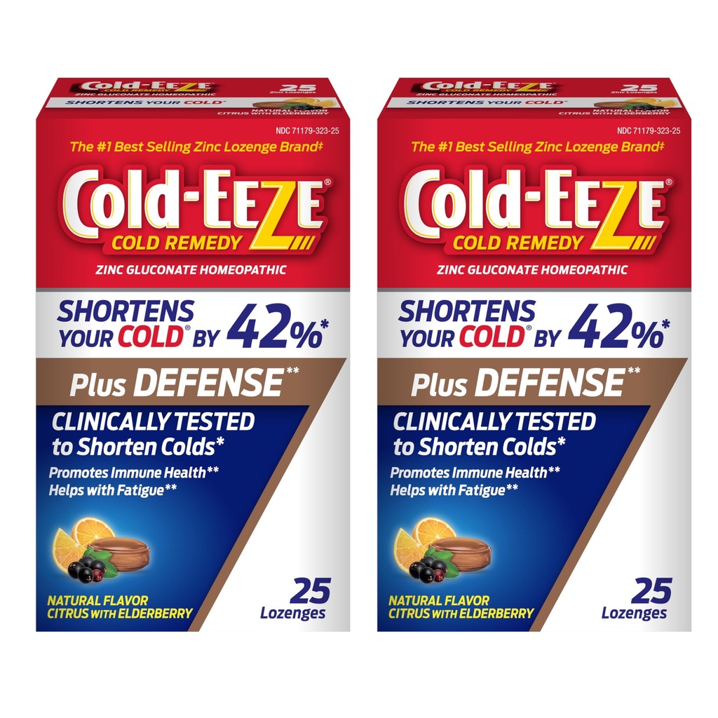 Cold-Eeze Plus Defense Natural Citrus cu Elderberry zinc Lozenges, Reduce durata comun rece, Sambucus Nigra, Echinacea și Rose Hips, 25 Ct, Pachet de 2