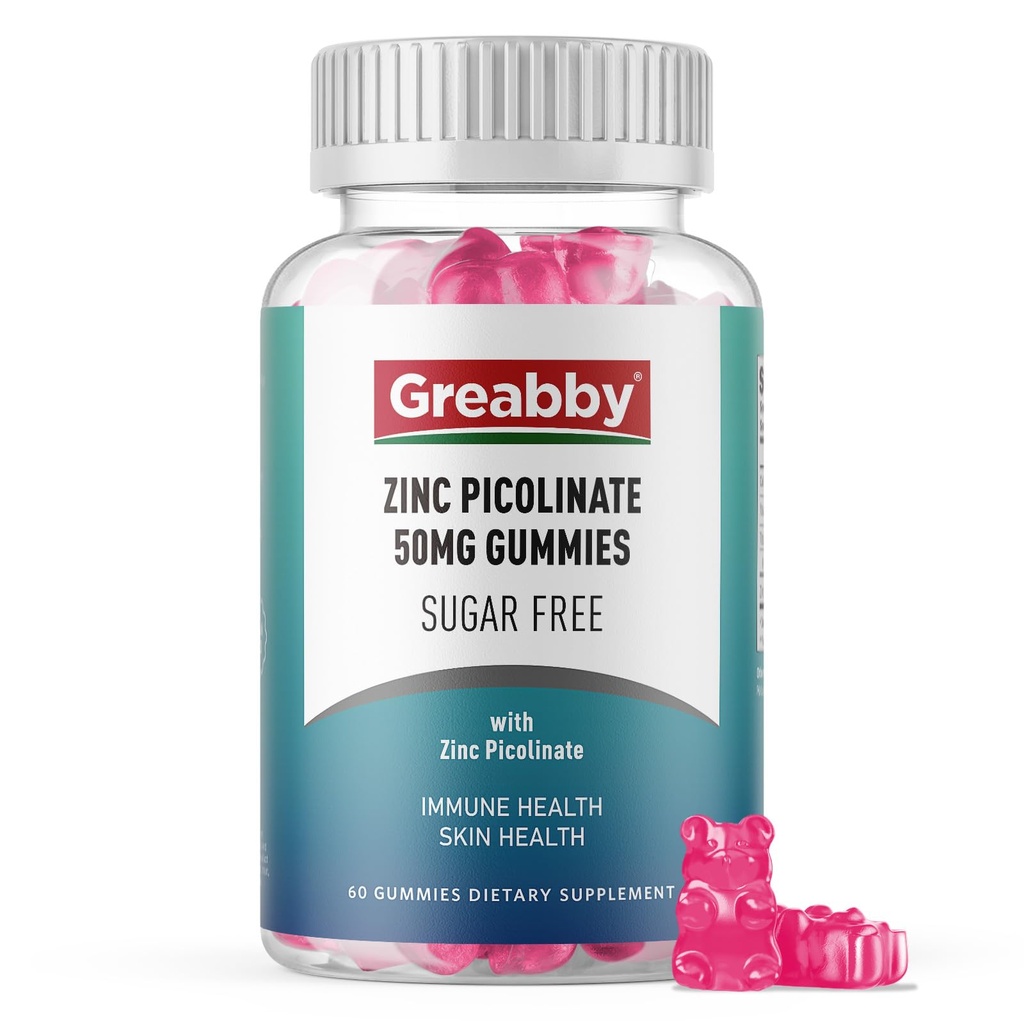 Gume de zinc - Picolinat de zinc 50mg, Zahar gratuit, supliment picolinat de zinc extrem de absorbabil pentru copii si adulti, crestere suport, Functie imuna, Sanatate pielii, 60 gume