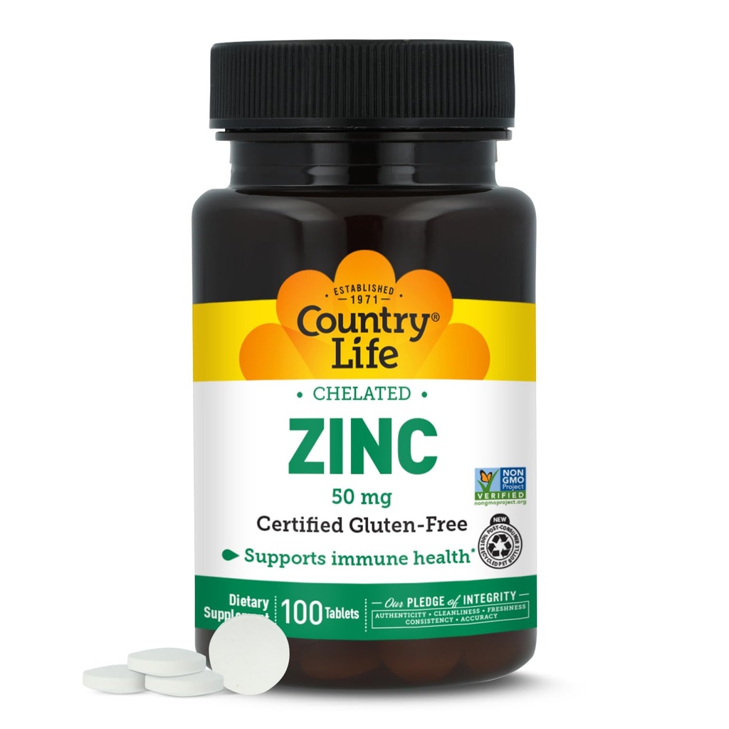 Viata de tara Zinc Chelated 50 mg - Certified Gluten-Free Supplement Immune Supplement, Îmbunătățește Absorbția de zinc, Suporturi Body 