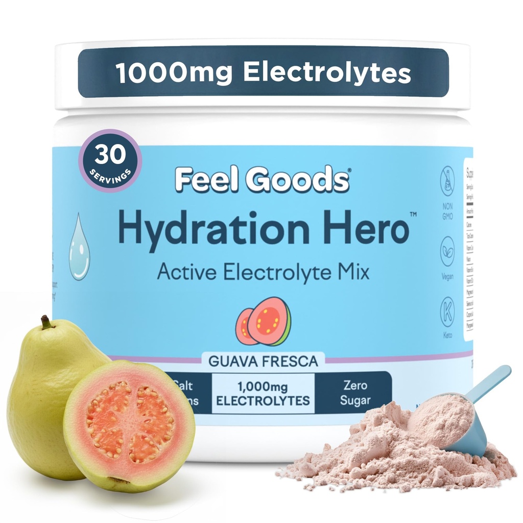 Feel Goods Hydration Hero, 1000 mg Electrolytes Powder, Sugar Free, Magneziu, Organic Aloe Vera, Organic Aloe, L Theanine, Vitamina C & B12, Non GOM, Keto, Vegan 