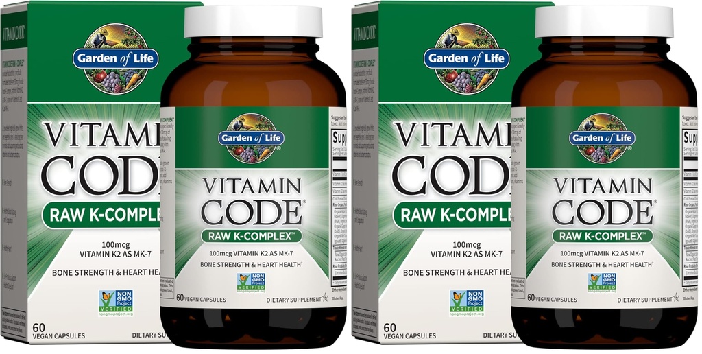 Gradina de viata Vitamina K2 si K1, Cod Vitamina K Complexul Vegan K pentru rezistenta osoasa si sanatatea inimii, Omega Rich Seed Oil, Trace Minerale, Probiotice, 60 de zile de aprovizionare, (Pachet de 2)