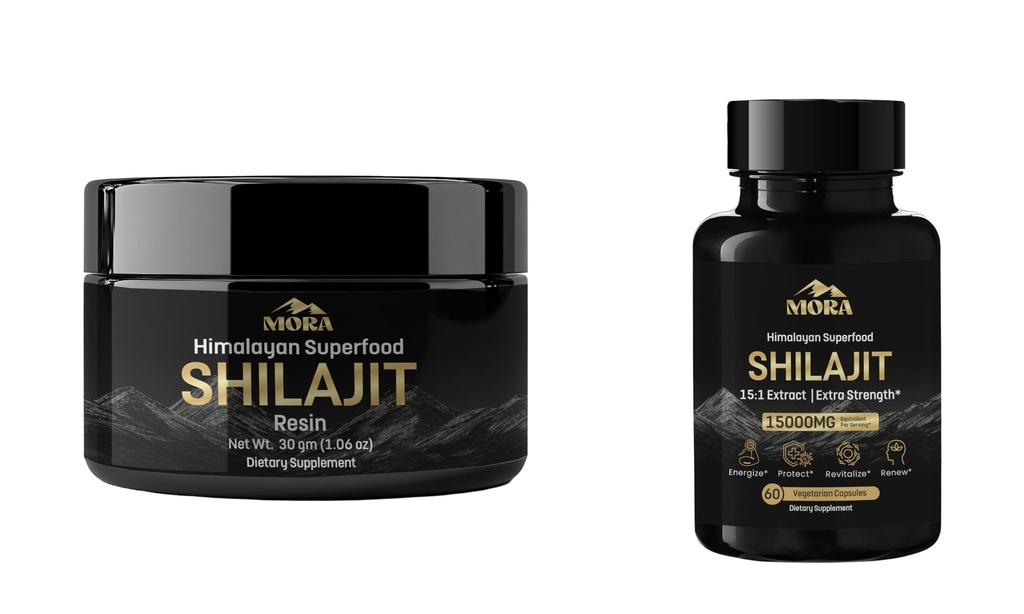 Ei bine, fiind Mora Himalayan Shilajit Resin (30g) + capsule Vegan Shilajit (60 Count) 