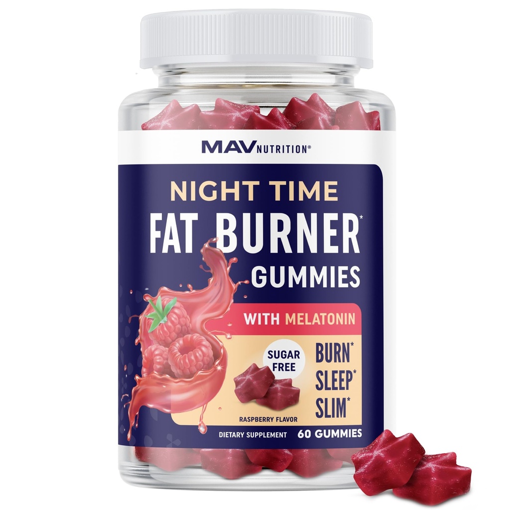Night Time Fat Burner Gummies with Melatonin for Sleep & Weight Loss Suppressant & Metabolism Booster, Shred Belly Fat While You Sleep 