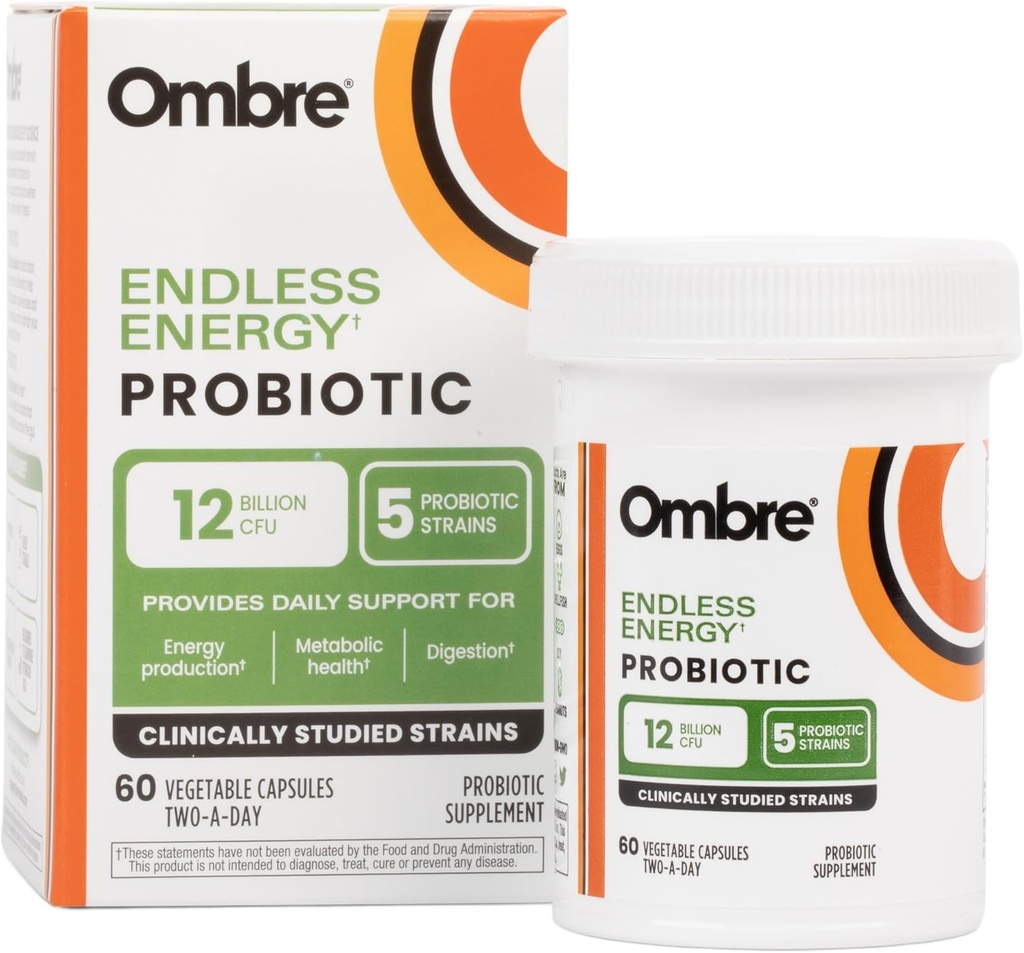Supliment Probiotic de energie fără sfârșit ombre, susține producția de energie naturală, memorie, Focus & Gut Health, 12 Miliarde CFU, Perioada de valabilitate, 30 Servings