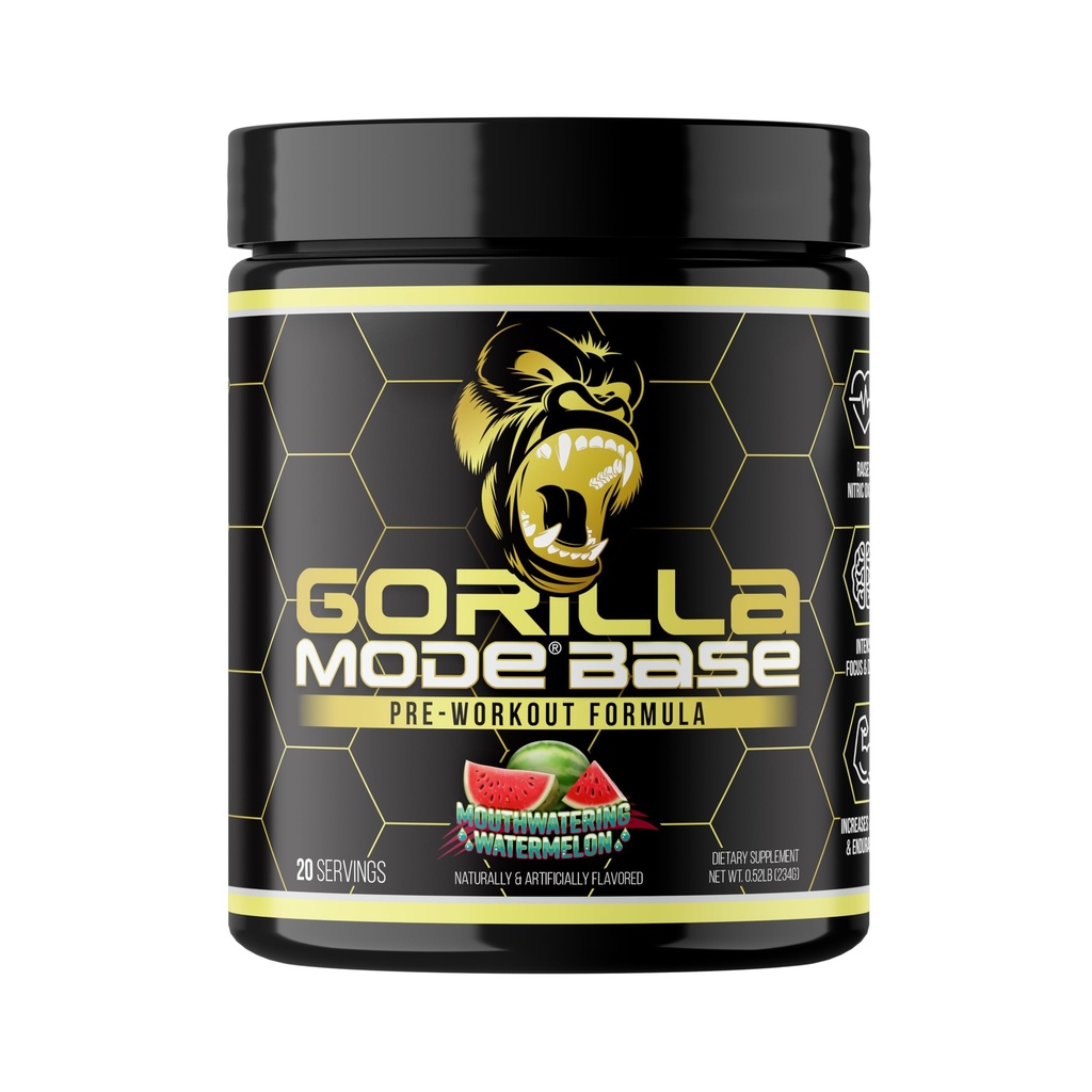 Gorila Mod Mode Pre Workout - Creste oxid nitric · Concentrare intensa & Drive · Rezistenta · Putere - L-Citrulină, L-Tyrosine, Betaina, Alpha-GPC, Cafeina, Huperzine A - 234g (Mouthaiping Pepene verde)