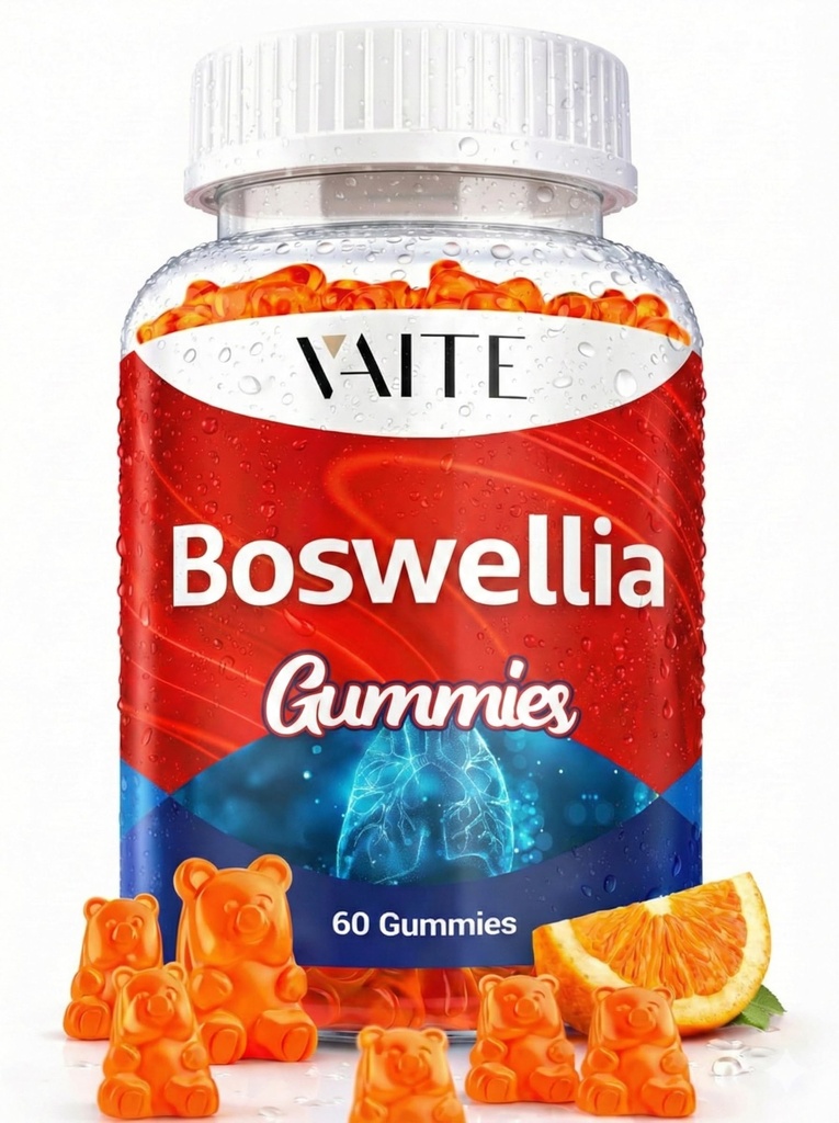 VAITE Boswellia Serrata Gummies 1200mg - extract de francchense indian cu acid Boswellic, supliment pe bază de plante, Formula de asistență comună de sănătate, non-GMO, gluten-free, zahăr-free, 60 Chestables