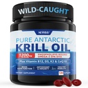 Antarctica Krill Oil 1200 mg Omega 3 Supliment, Omega 3 Krill Oil Softgels w/EPA, DHA, Astaxantin & Fosfolipide pentru creier și antioxidant, Sustenabil Sourced, Fără gust de pește, 120 Softgels