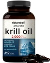 NatureBell Antarctic Krill Oil 2000mg Supliment, 240 Softgels, 3X Putere Naturală Sursa de Omega-3s, EPA 240mg + DHA 160mg + Astaxantin 800mcg 