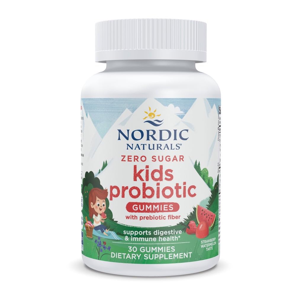 Nordic Naturals Zero Sugar Kids Gume Probiotice - Aromă de căpșuni - 30 Gume - Sprijină Digestive Wellness & Immune Health - Non-GMO - A treia parte testat - Vegan - 30 Serviri
