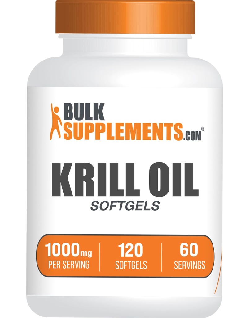 BulkSupplements.com Krill Oil 1000mg Softgels - Antarctic Krill supliment ulei - Omega 3 Supliment, DHA supliment - Gluten gratuit, 2 Softgels per Serving, 120 Conte (Pachet de 1)