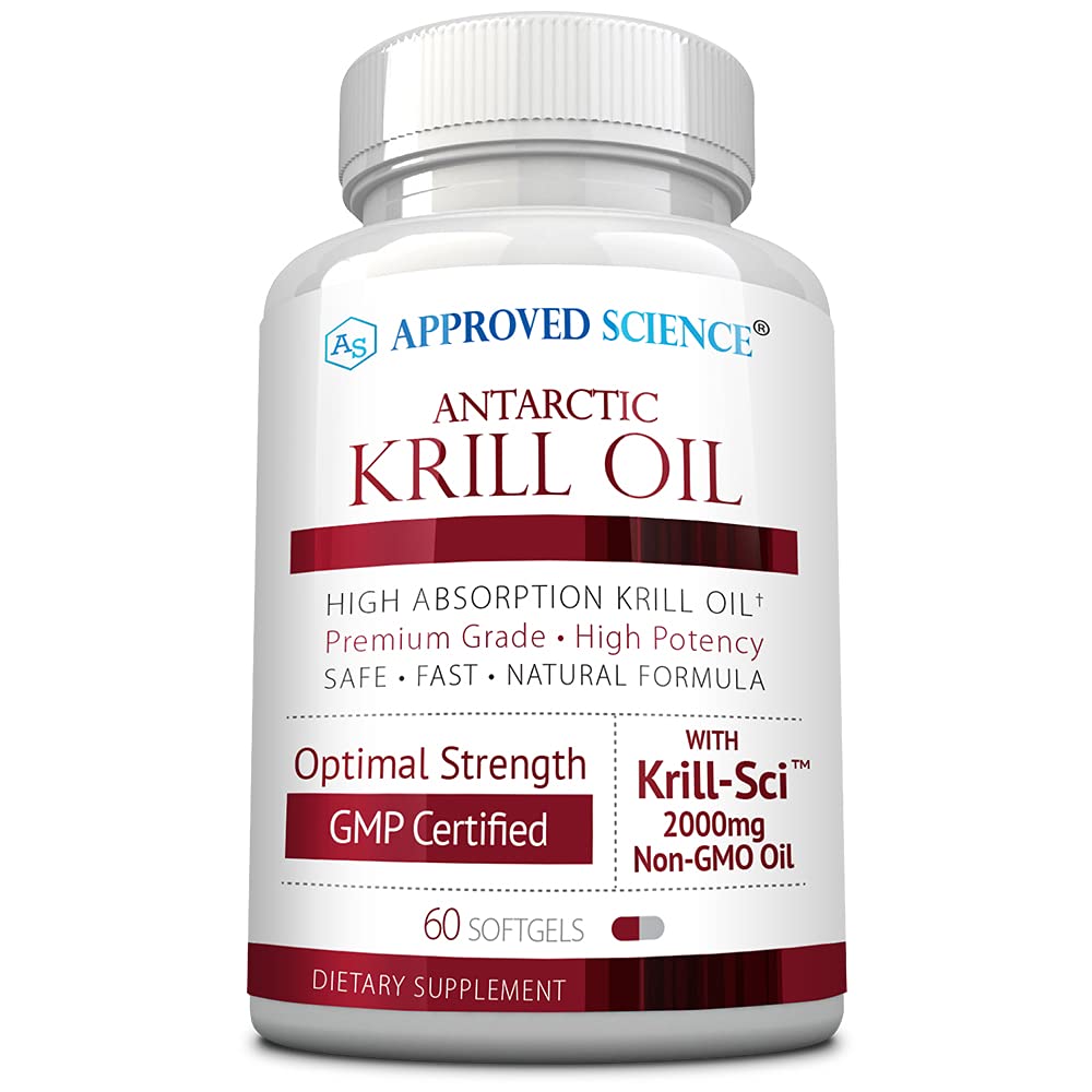 Stiinta aprobat ulei Krill - 2000mg Antarctic ulei Krill, 650mcg Astaxantină - 260mg EPA, 160mg DHA - 60 Softgels - 1 lună de aprovizionare