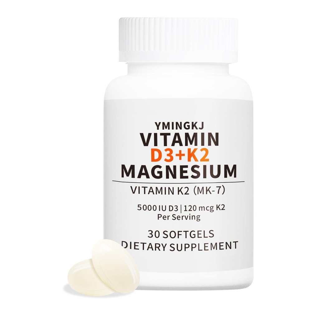 Vitamina D3 K2 5000 UI Softgels cu supliment de magneziu - & 120mcg MK-7 K2 pentru sănătate osoasă și suport imun - Softgels non-GMO & Gluten-Free cu ulei MCT- 30 Softgel