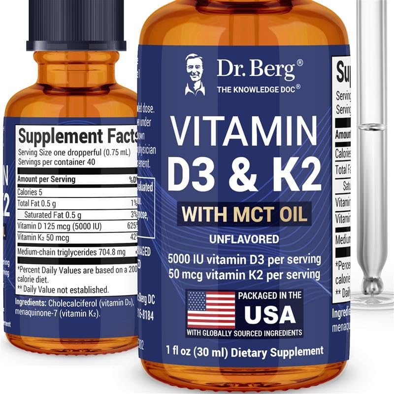 Dr. Berg Putere maxima Vitamina D3 K2 Picături lichide cu ulei MCT 