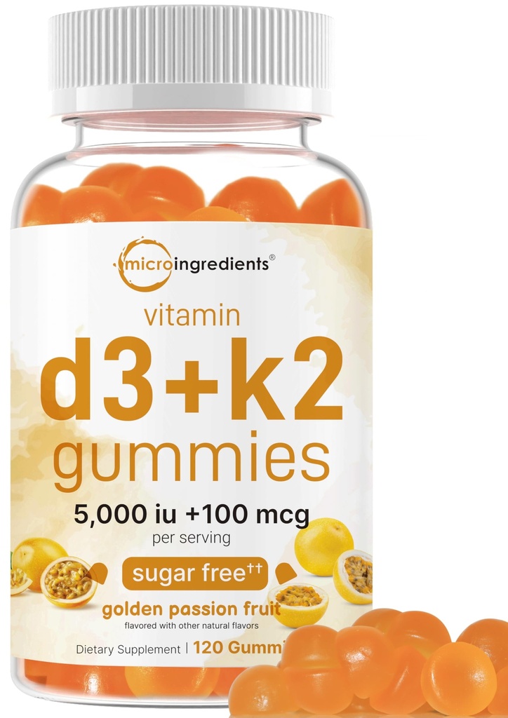 Micro Ingrediente Vitamina D3 K2 Gummies, 120 Conte 