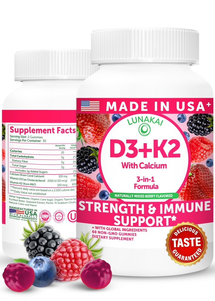 Lunakai Statele Unite ale Americii Made Vitamina D3 K2 Gumies cu calciu 