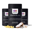 Vitamina D3+K2 cu ulei de cocos - Vitamina Vegan D 5000 UI & MK7 Vitamina K 110mcg pentru oase, inimă și suport imunitar, non-GMO, terță parte testat, Soy gratuit, mare absorbție 60 Veggie Softgels