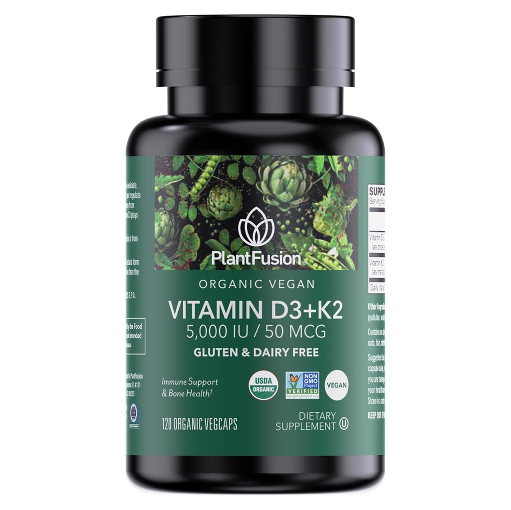PlantFusion Organic Vegan Vitamina D3 + K2 5000 UI, 50MCG 