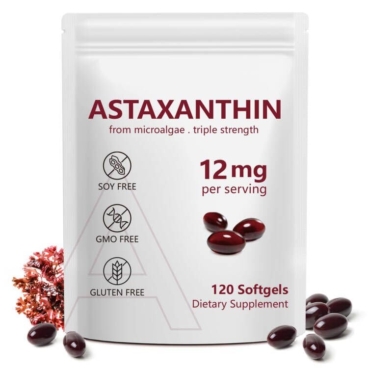 Astaxanthin 12mg, 120 Softgels, 4 Luna de aprovizionare, Premium Astaxanthin Antioxidant Suplimente cu activitate antioxidantă, Suporturi ochi, Imun, Joint, Skin Health, Intern Circulation
