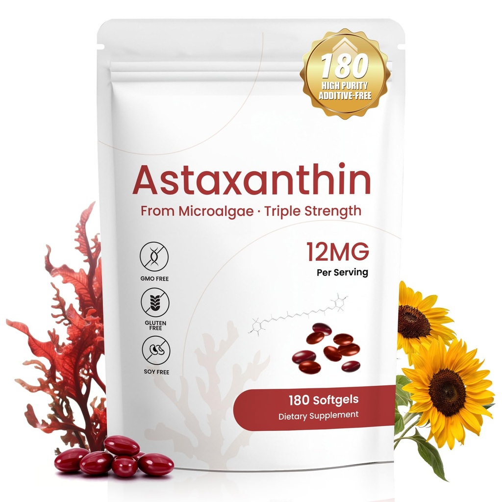 Astaxanthin Suplimente 12mg, 180 Softgels, 6 Luna Aprovizionare 