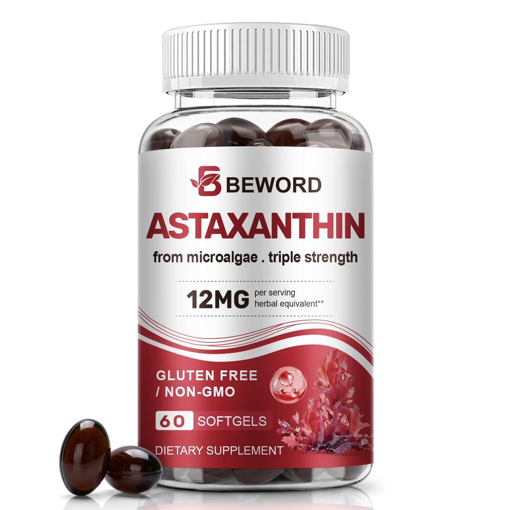 BEWORD Astaxanthin 12 mg cu ulei MCT, 60/120 Softgels 2-Month Supply 