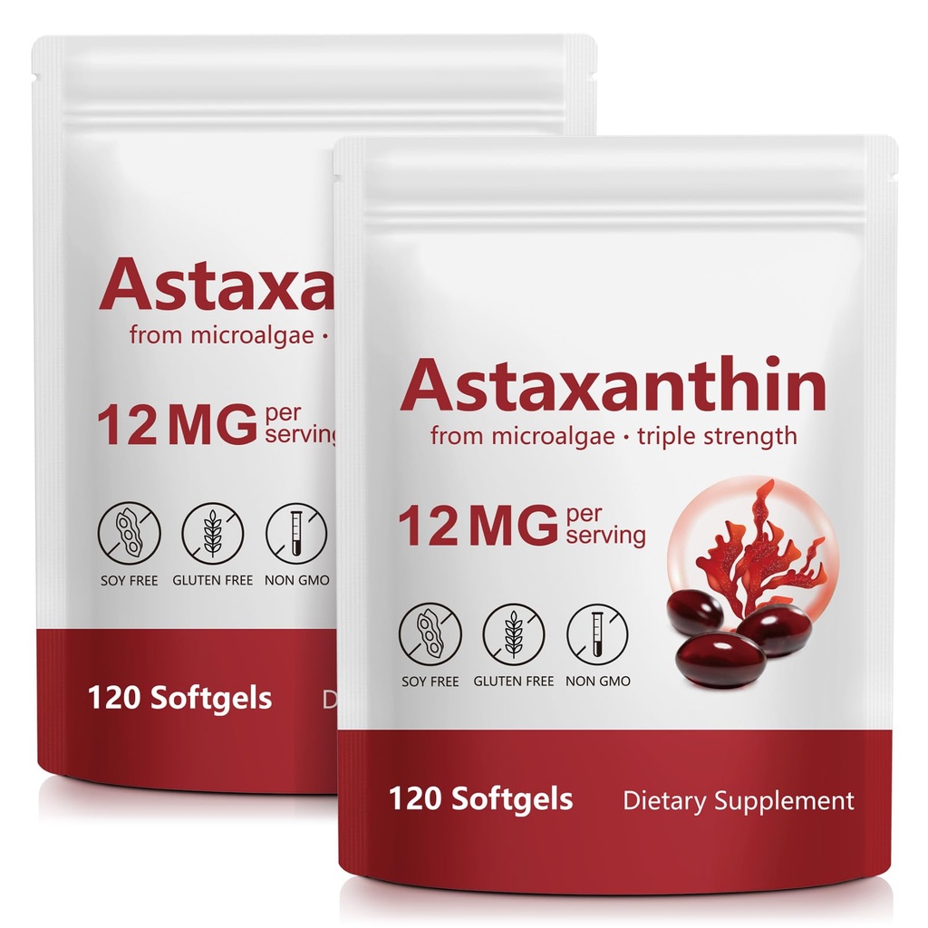 ITSDAWN Astaxanthin 12 mg 2 Pack, Antioxidant Supliment pentru ochi, Skin Support, Natural Microalgae Sursa, 240 Softgels