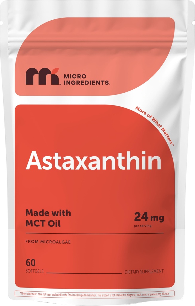 Micro Ingrediente Astaxantina 24mg cu ulei MCT, 60 Softgels, 2 Luna de aprovizionare 