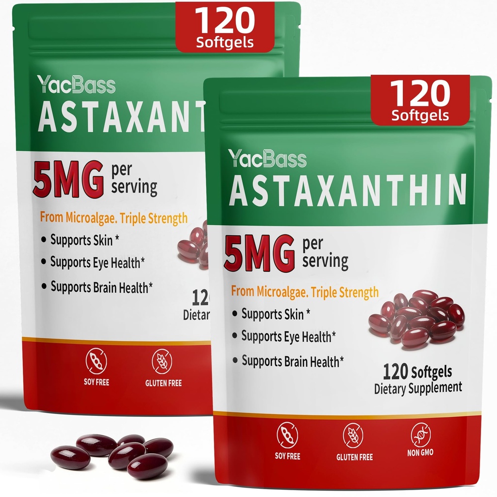 2Pack Astaxanthin Suplimente 12mg - Premium Astaxantină pentru ochi, creier, Skin & Suport imun, Microalgae Sursa, 240 Softgels