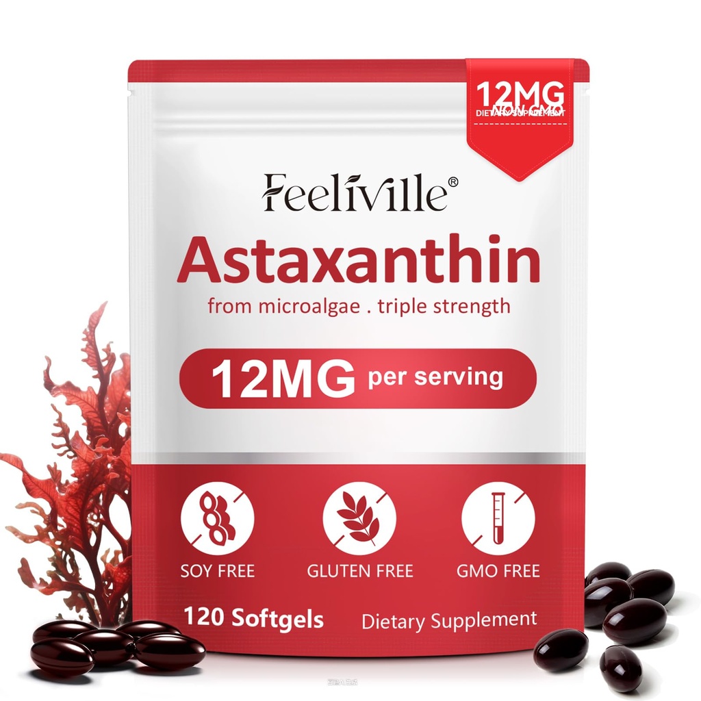 Astaxanthin 12mg, 120 Softgels, 4 Luna de aprovizionare 