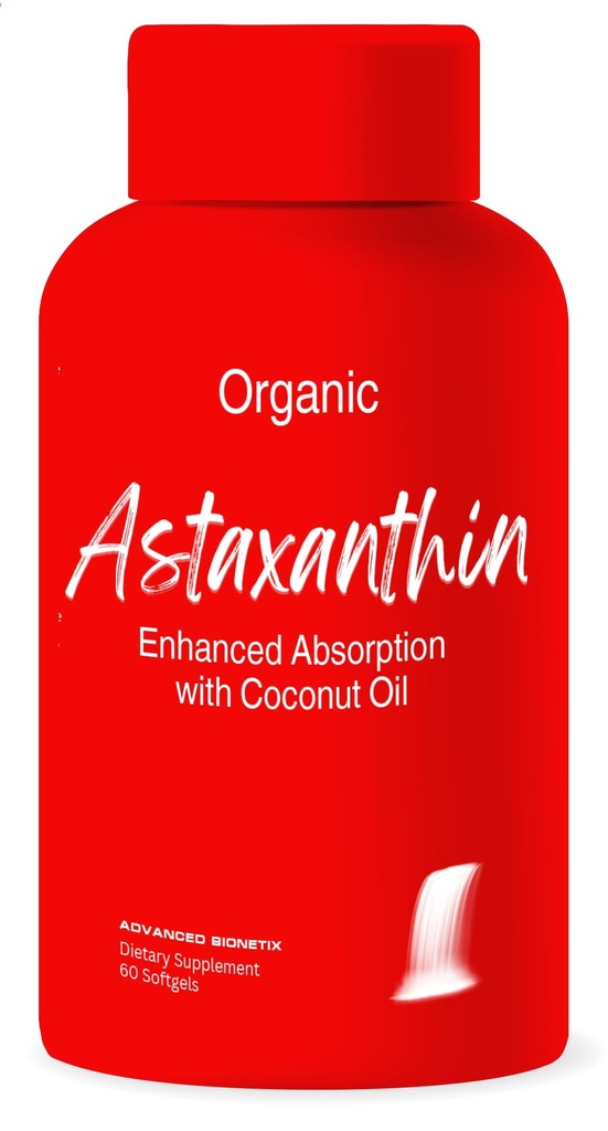 Advanced Bionetix Triple Putere AstaQuilTM Astaxanthin 12 mg Biodisponibilitatea Formula mare, 60 Softgels Ulei organic de cocos pentru absorbție îmbunătățită. Antioxidant puternic pentru ochi, sănătate articulară și cardiacă