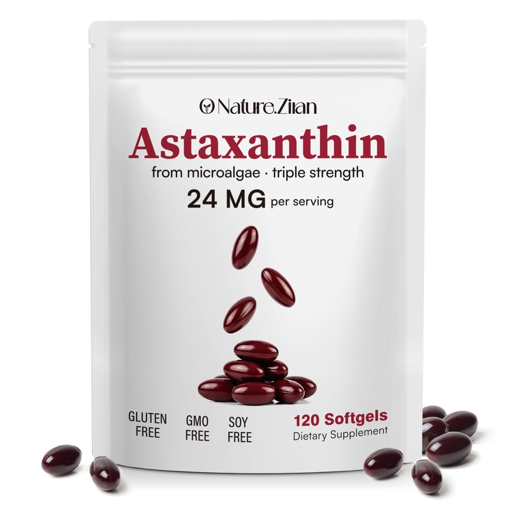 O NATURA . ZIRAN Astaxanthin Suplimente 24mg, Antioxidanti Supliment, Suporturi pentru ochi &Joint &Skin Health