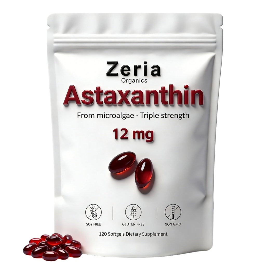 Astaxantină 12mg, Suplimente Ataxantină naturală Algae,120 Softgels (1 sac)